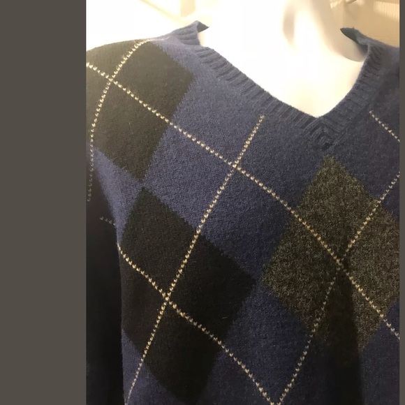 J. CREW Argyle LambsWool Sweater VNeck Blue Gray - Picture 3 of 8